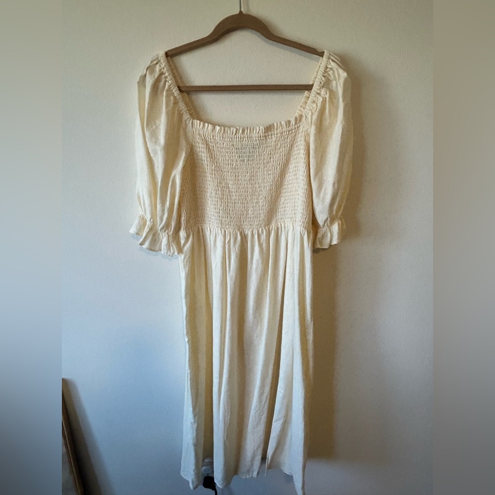 Gap Linen-Blend Puff Sleeve Midi Dress | Cream